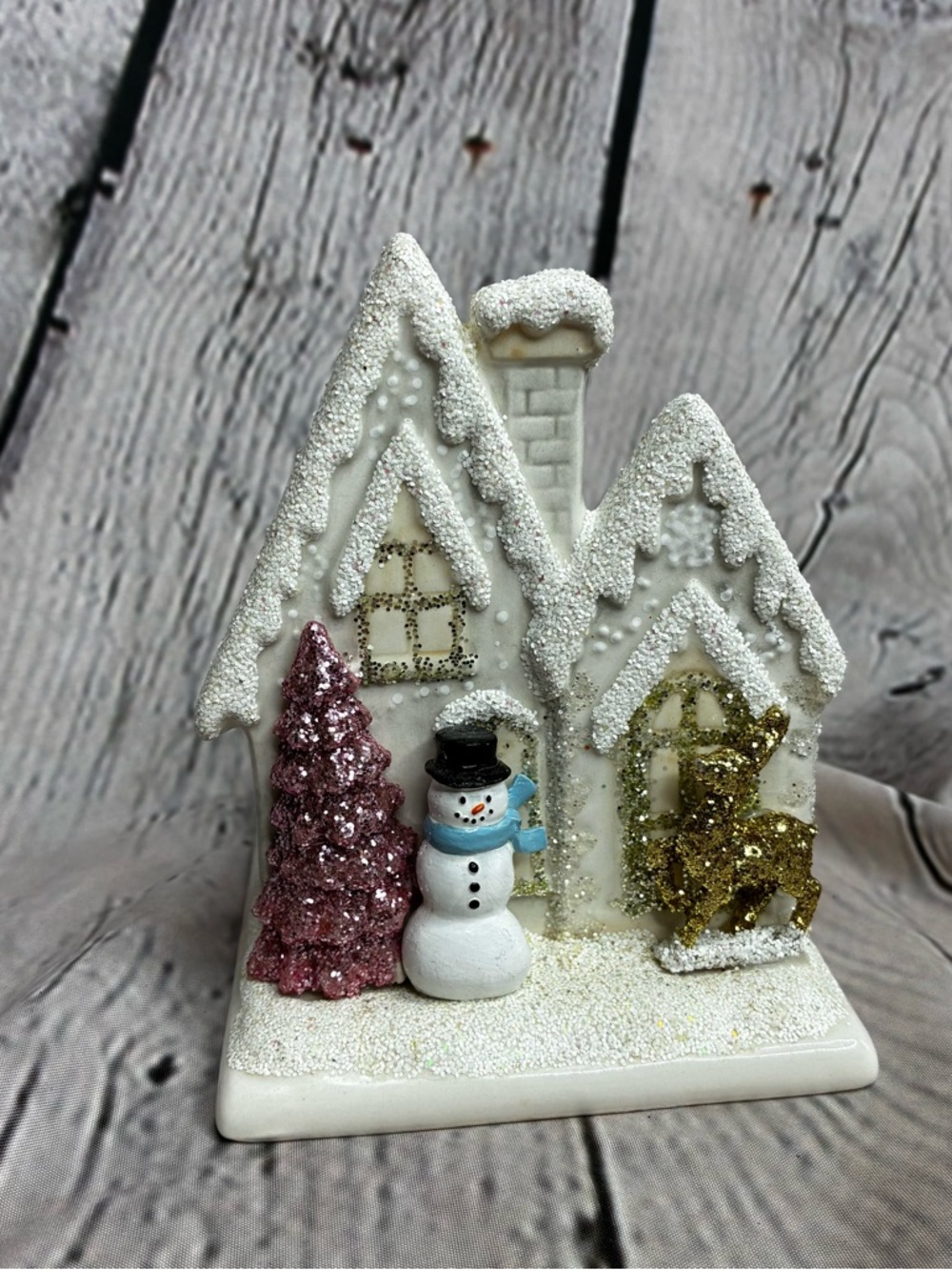 Bath and Body Works Ceramic Holiday Glitter Cottage Foaming Soap Holder Tray GUC